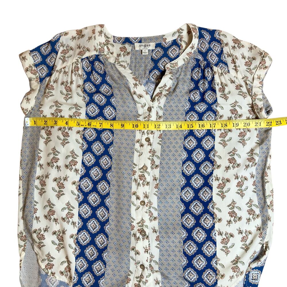 Umgee USA Women's Patterned Button-Up Short-Sleeve Bohemian Top Size Small EUC - Picture 6 of 8